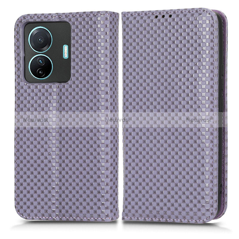 Leather Case Stands Flip Cover Holder C03X for Vivo iQOO Z6 Pro 5G Purple