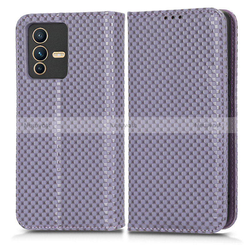 Leather Case Stands Flip Cover Holder C03X for Vivo V23 5G Purple