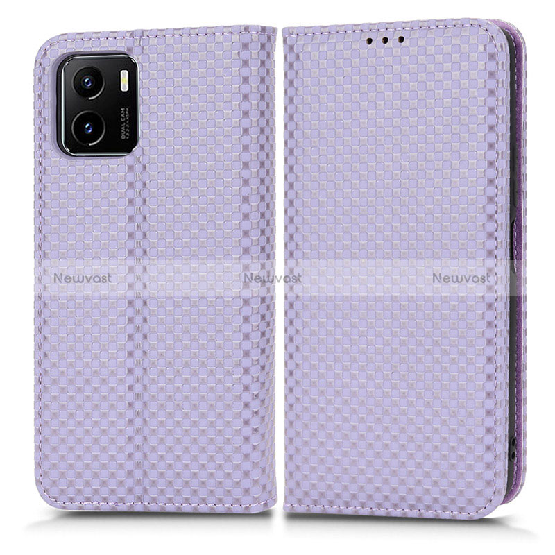 Leather Case Stands Flip Cover Holder C03X for Vivo Y15A Purple