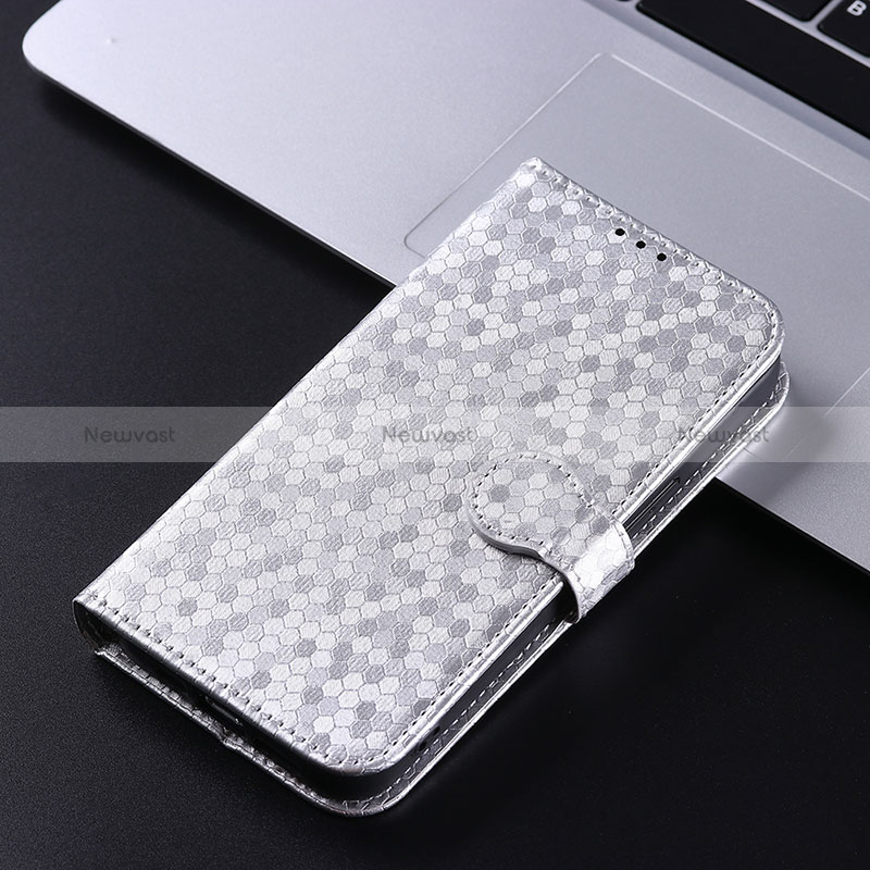 Leather Case Stands Flip Cover Holder C03X for Xiaomi Poco C55 Silver