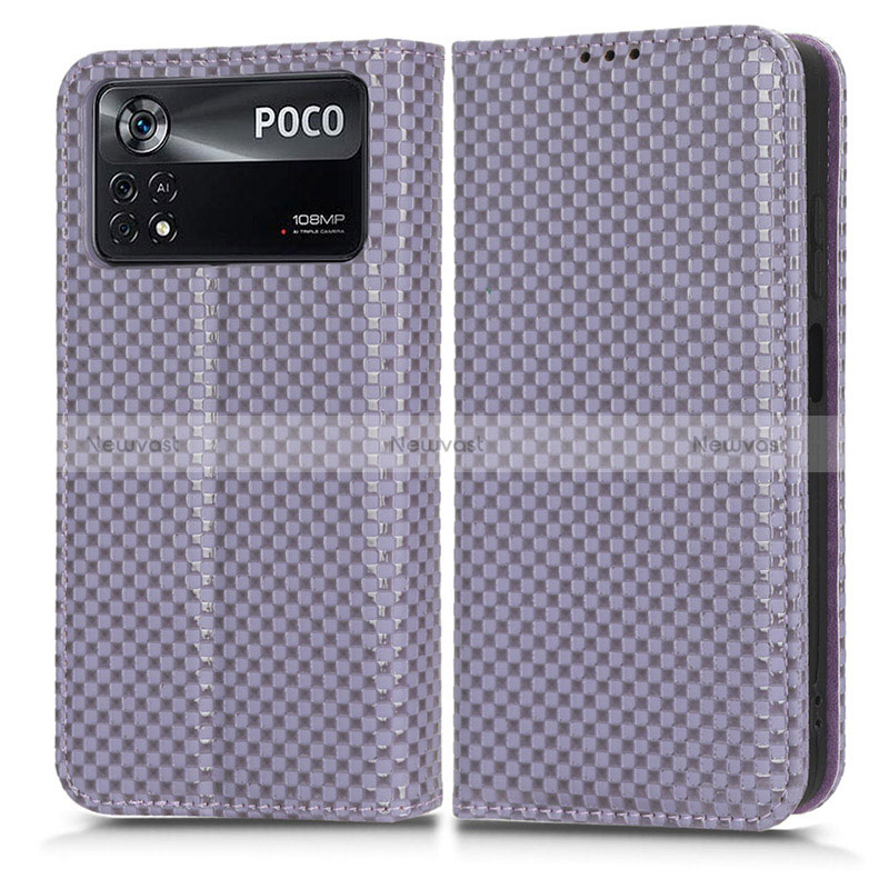 Leather Case Stands Flip Cover Holder C03X for Xiaomi Poco X4 Pro 5G Purple