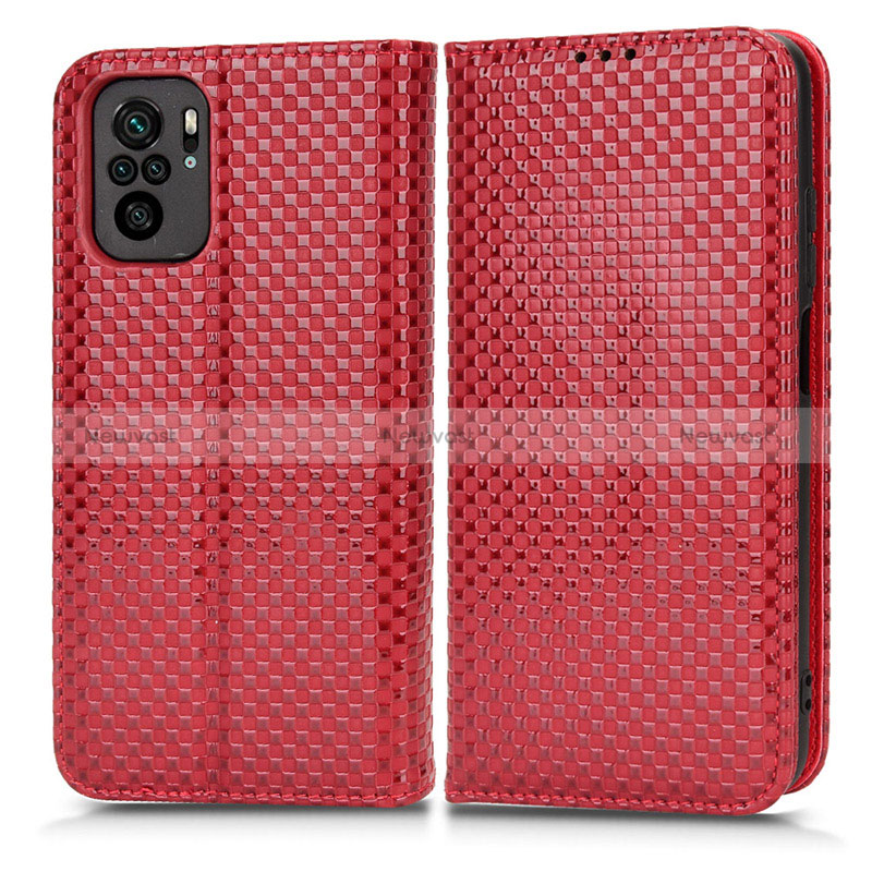 Leather Case Stands Flip Cover Holder C03X for Xiaomi Redmi Note 10 4G Red