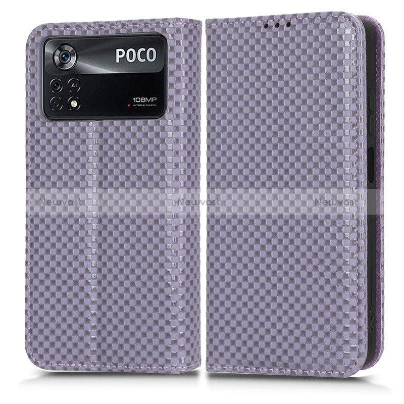 Leather Case Stands Flip Cover Holder C03X for Xiaomi Redmi Note 11E Pro 5G Purple