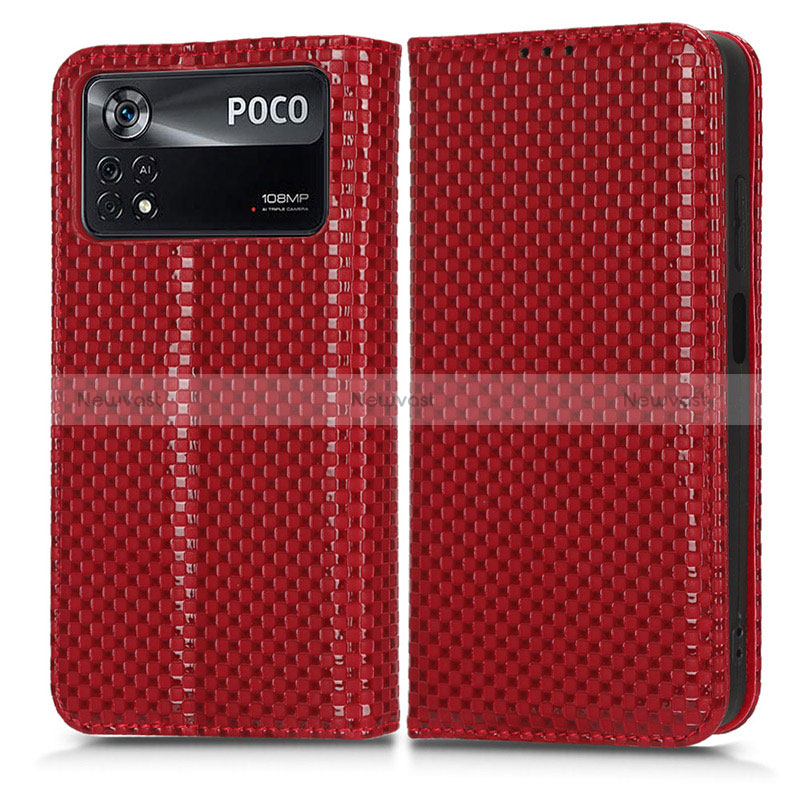 Leather Case Stands Flip Cover Holder C03X for Xiaomi Redmi Note 11E Pro 5G Red
