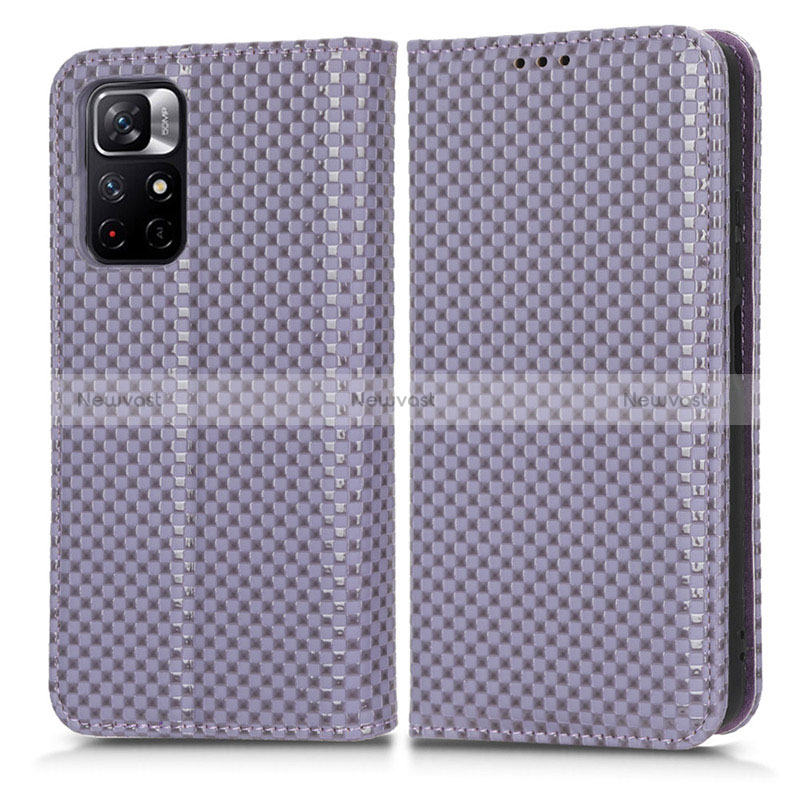 Leather Case Stands Flip Cover Holder C03X for Xiaomi Redmi Note 11S 5G Purple