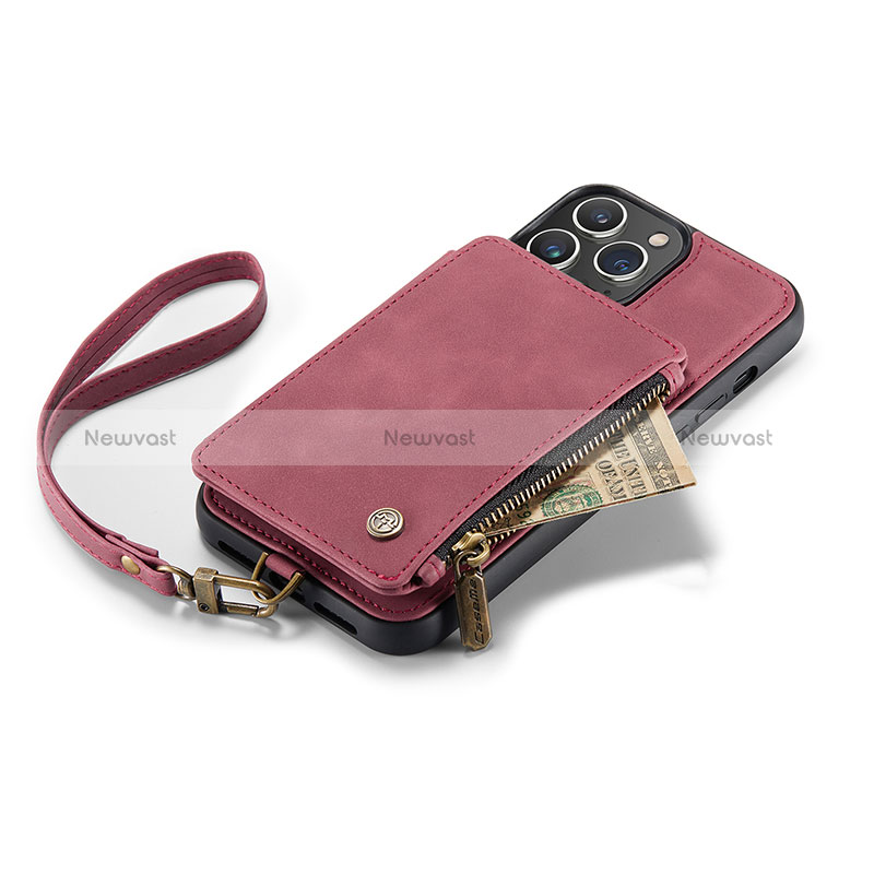 Leather Case Stands Flip Cover Holder C04S for Apple iPhone 14 Pro Max Red