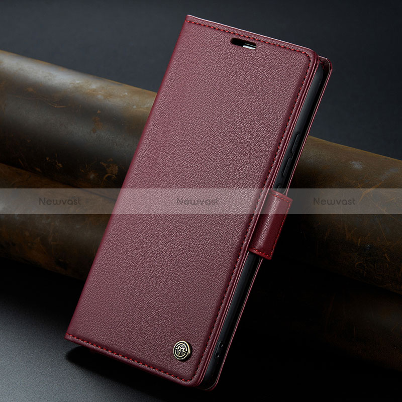 Leather Case Stands Flip Cover Holder C04S for Oppo Reno10 5G Red Wine