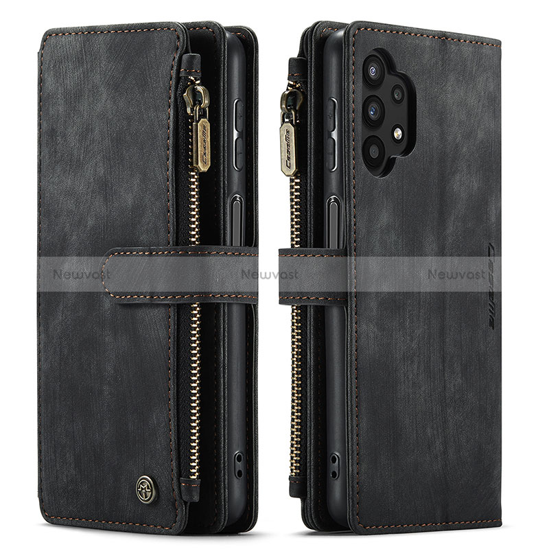 Leather Case Stands Flip Cover Holder C04S for Samsung Galaxy A32 4G Black