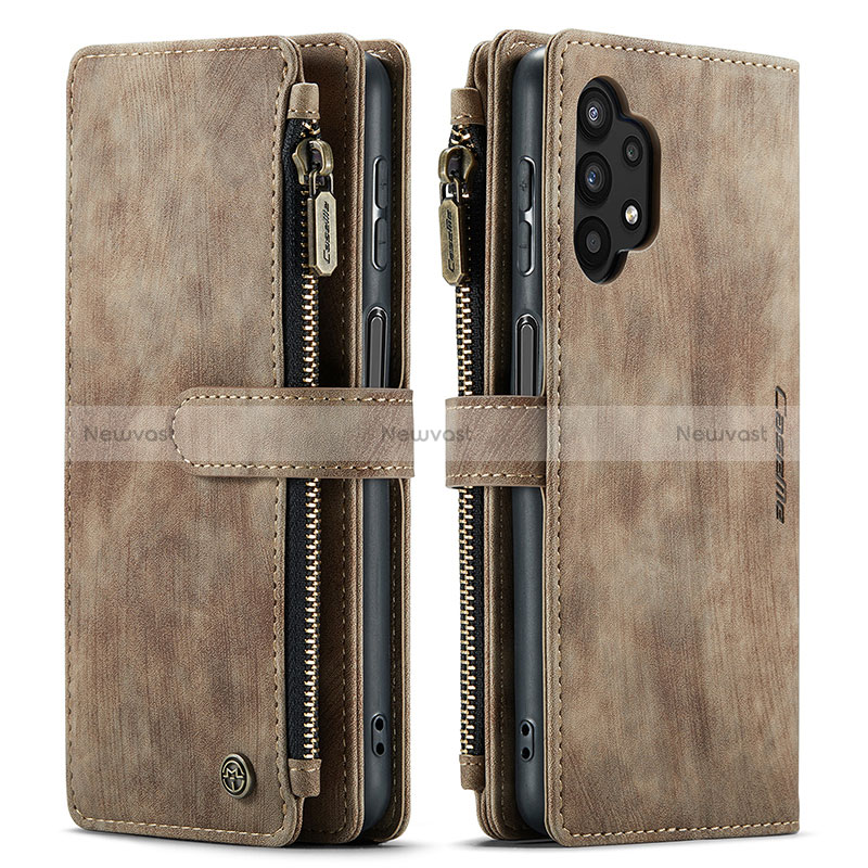 Leather Case Stands Flip Cover Holder C04S for Samsung Galaxy A32 4G Brown