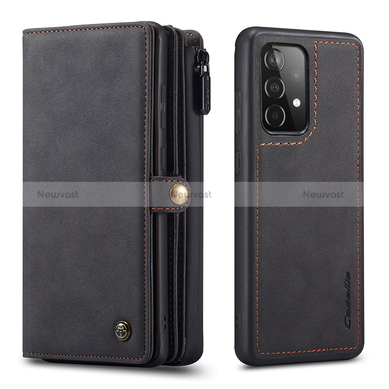 Leather Case Stands Flip Cover Holder C04S for Samsung Galaxy A52 4G Black