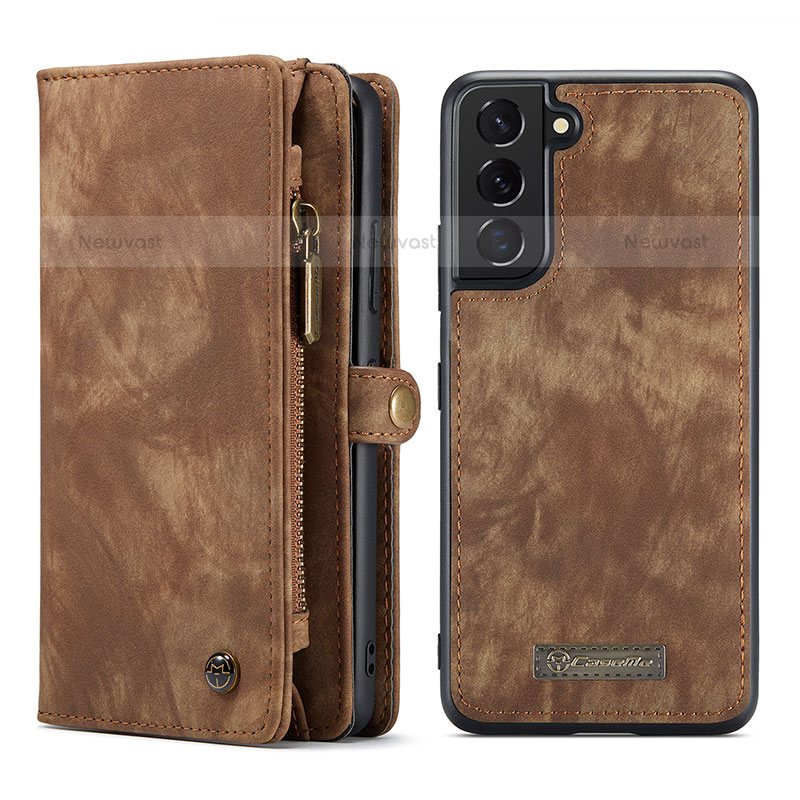 Leather Case Stands Flip Cover Holder C04S for Samsung Galaxy S21 Plus 5G Brown