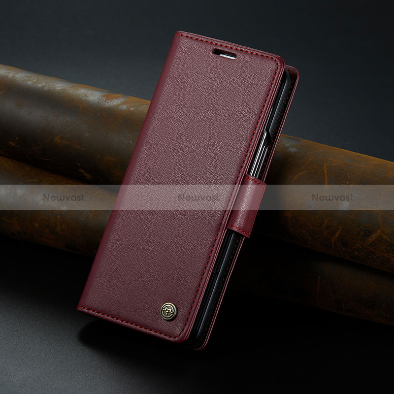 Leather Case Stands Flip Cover Holder C04S for Samsung Galaxy Z Fold5 5G Red Wine