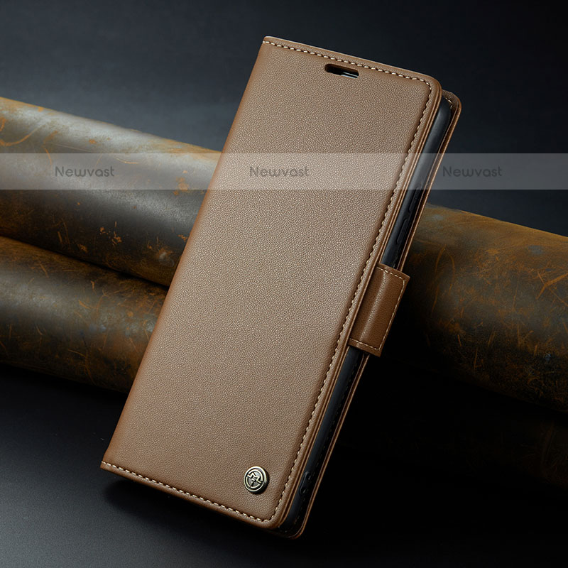 Leather Case Stands Flip Cover Holder C04S for Xiaomi Poco C65 Brown