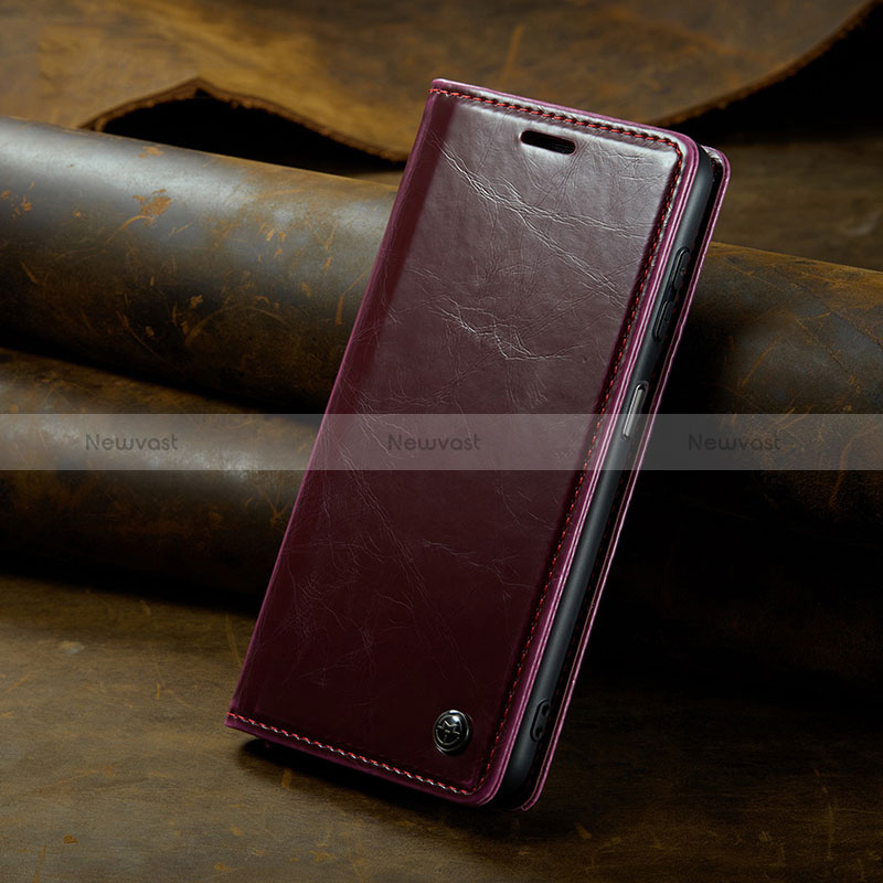 Leather Case Stands Flip Cover Holder C04S for Xiaomi Redmi Note 12 4G Red Wine