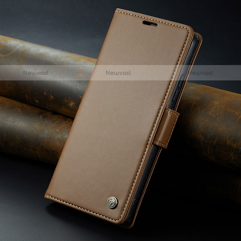 Leather Case Stands Flip Cover Holder C04S for Xiaomi Redmi Note 12R 5G Brown