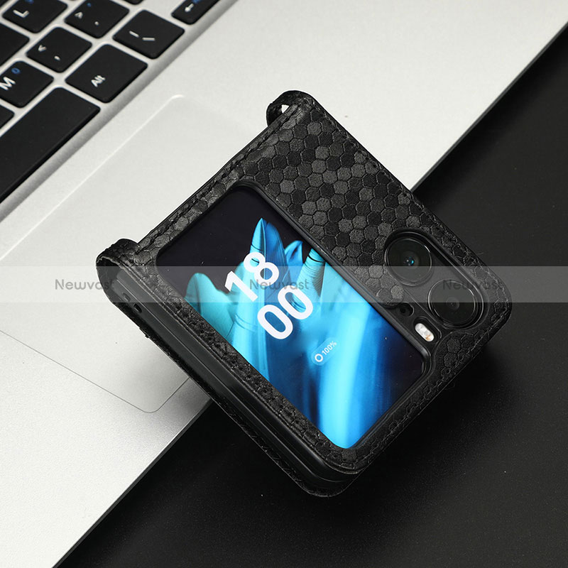 Leather Case Stands Flip Cover Holder C04X for Oppo Find N2 Flip 5G Black