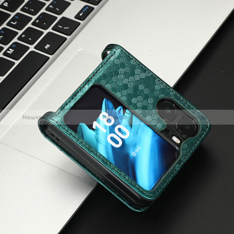 Leather Case Stands Flip Cover Holder C04X for Oppo Find N2 Flip 5G Green