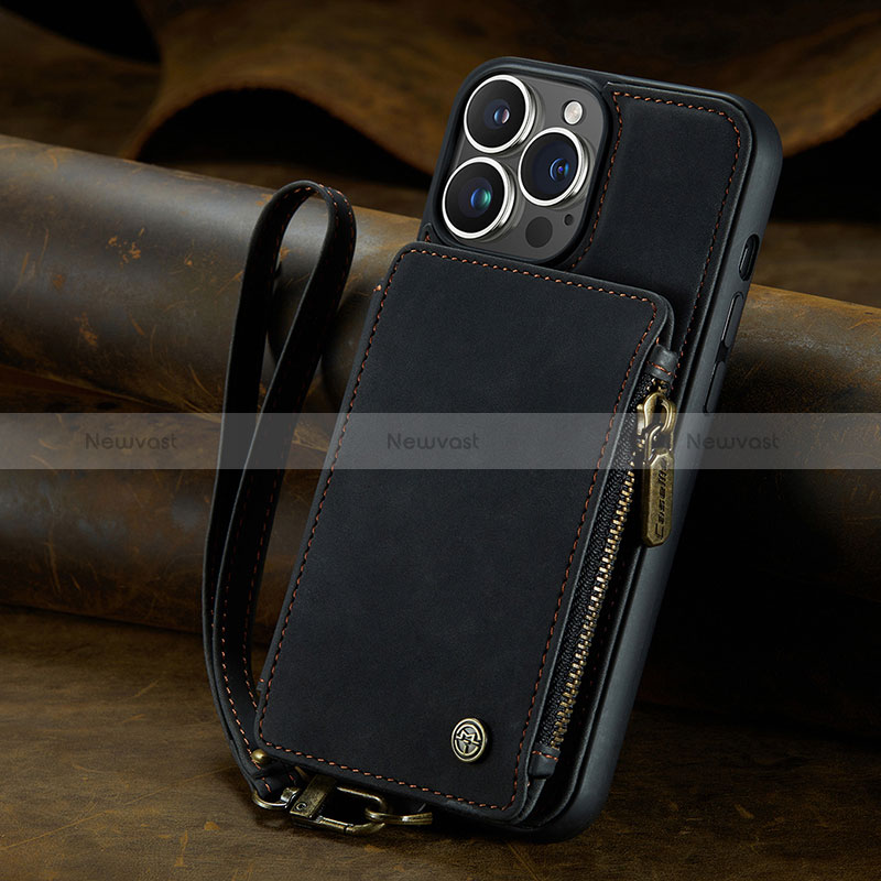 Leather Case Stands Flip Cover Holder C05S for Apple iPhone 13 Pro Black