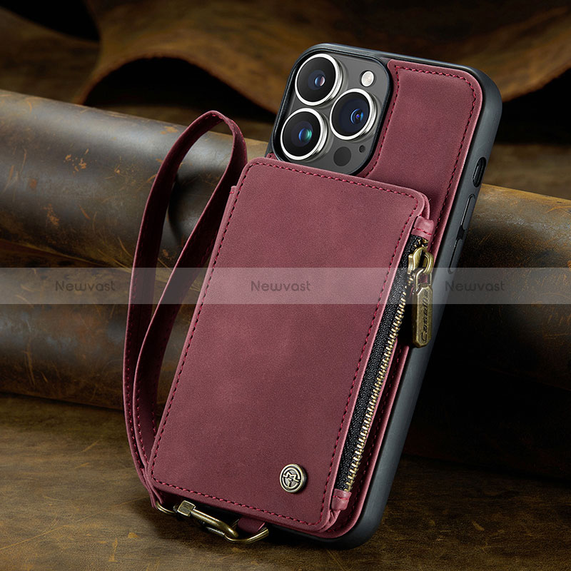 Leather Case Stands Flip Cover Holder C05S for Apple iPhone 13 Pro Red