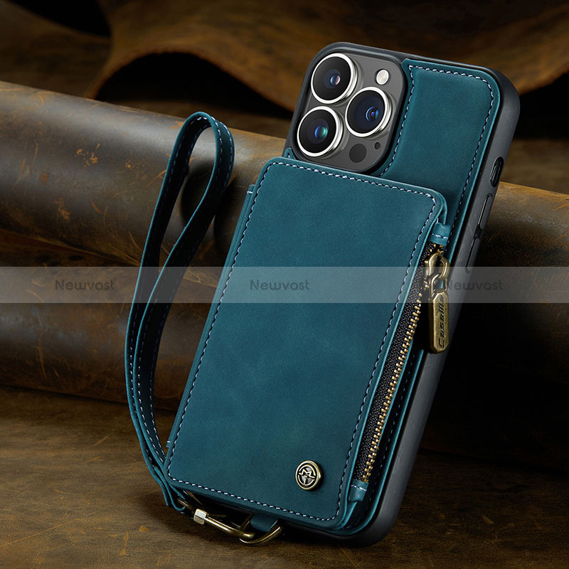 Leather Case Stands Flip Cover Holder C05S for Apple iPhone 15 Pro Max Blue