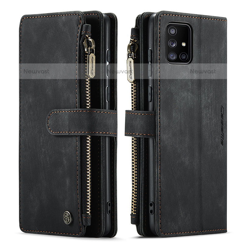 Leather Case Stands Flip Cover Holder C05S for Samsung Galaxy A51 4G Black