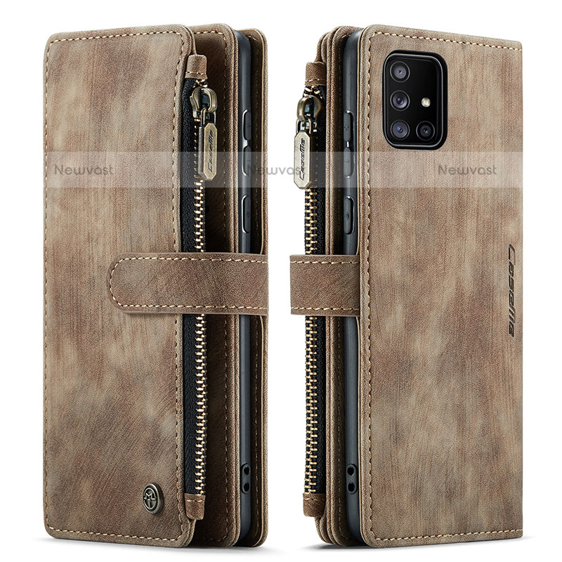 Leather Case Stands Flip Cover Holder C05S for Samsung Galaxy A71 4G A715 Brown