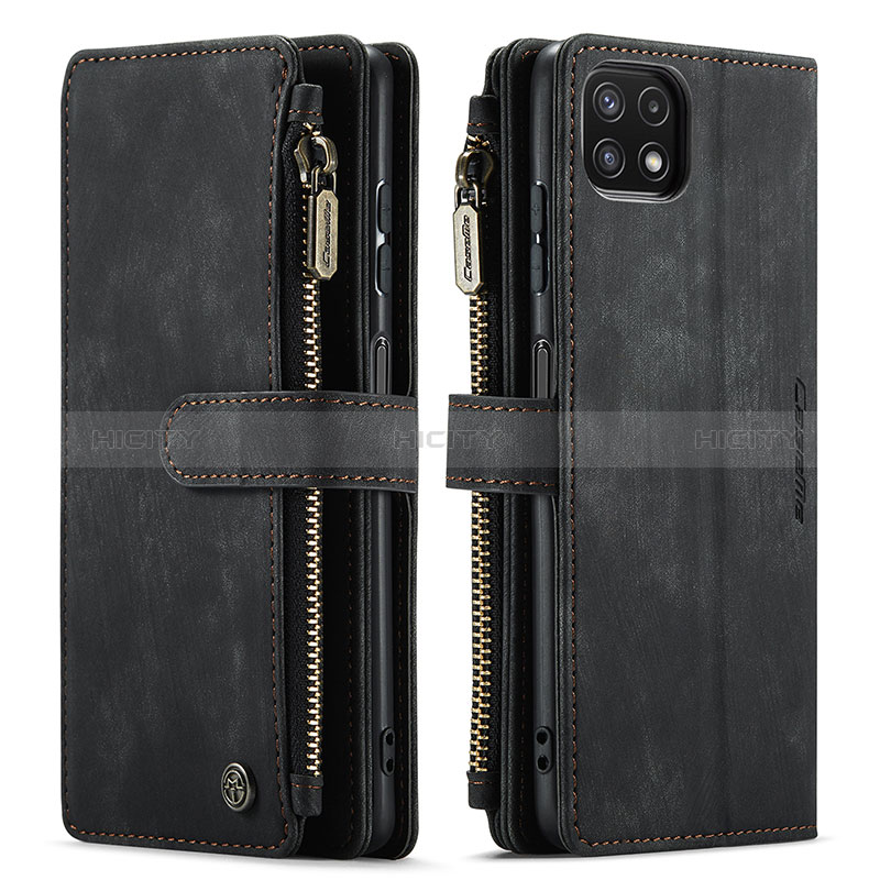 Leather Case Stands Flip Cover Holder C05S for Samsung Galaxy F42 5G Black