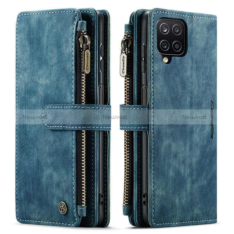 Leather Case Stands Flip Cover Holder C05S for Samsung Galaxy M12 Blue