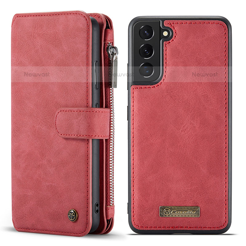 Leather Case Stands Flip Cover Holder C05S for Samsung Galaxy S21 Plus 5G Red