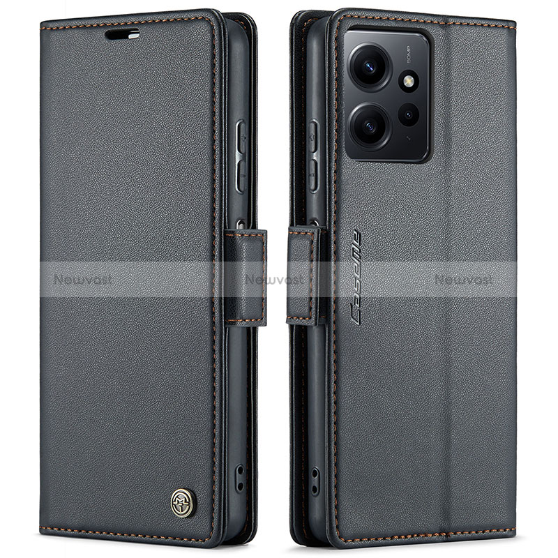 Leather Case Stands Flip Cover Holder C05S for Xiaomi Redmi Note 12 4G Black