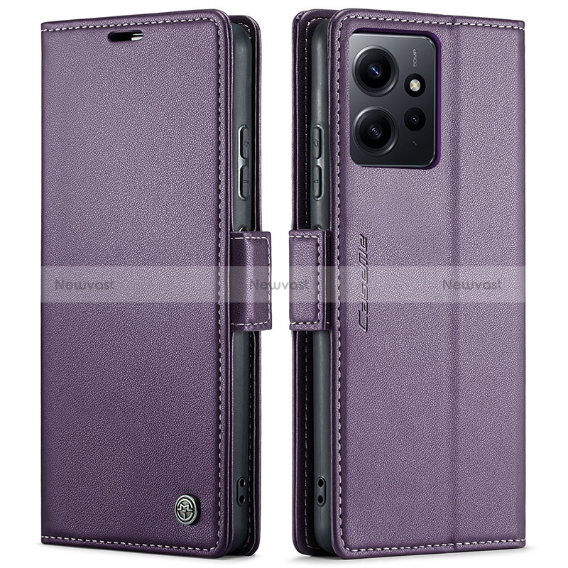 Leather Case Stands Flip Cover Holder C05S for Xiaomi Redmi Note 12 4G Purple