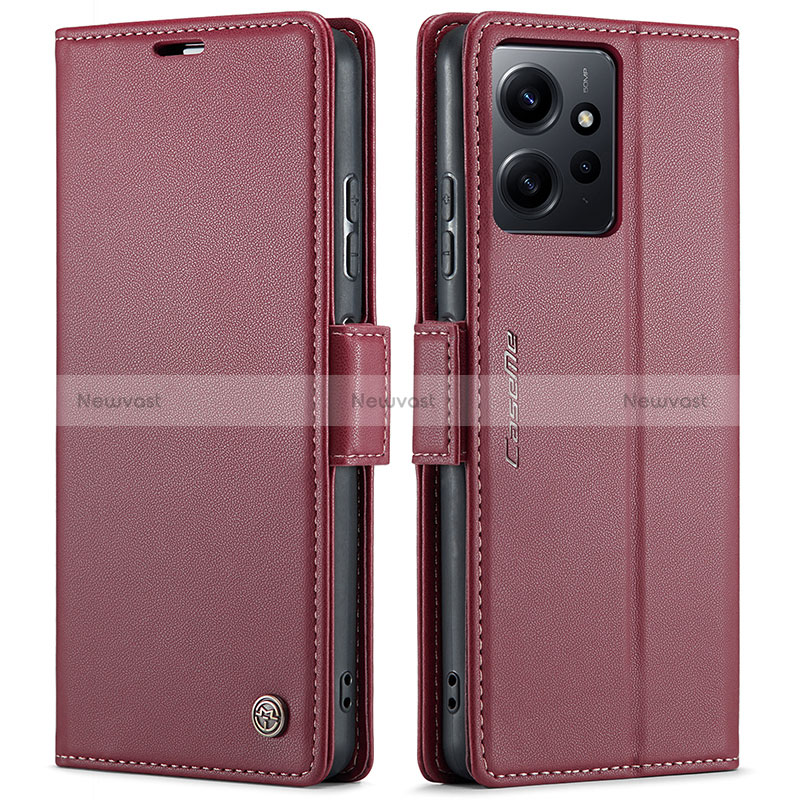 Leather Case Stands Flip Cover Holder C05S for Xiaomi Redmi Note 12 4G Red