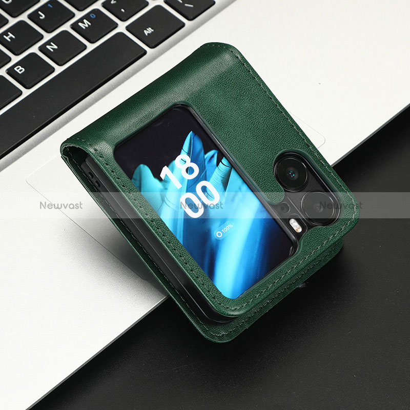 Leather Case Stands Flip Cover Holder C05X for Oppo Find N2 Flip 5G Green