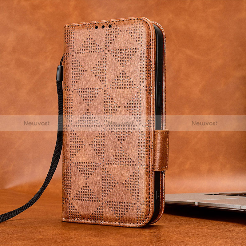 Leather Case Stands Flip Cover Holder C05X for Oppo Reno8 T 4G Brown