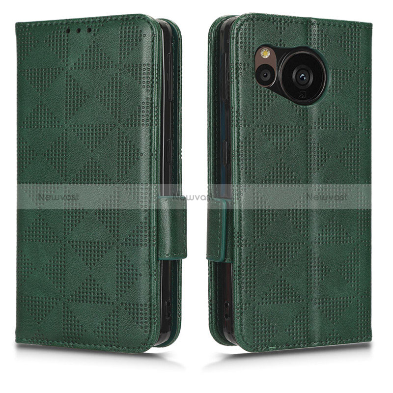 Leather Case Stands Flip Cover Holder C05X for Sharp Aquos Sense7 Plus Green