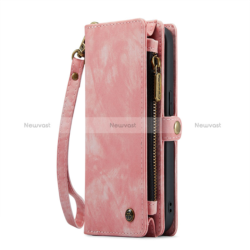 Leather Case Stands Flip Cover Holder C06S for Apple iPhone 15 Pro Pink