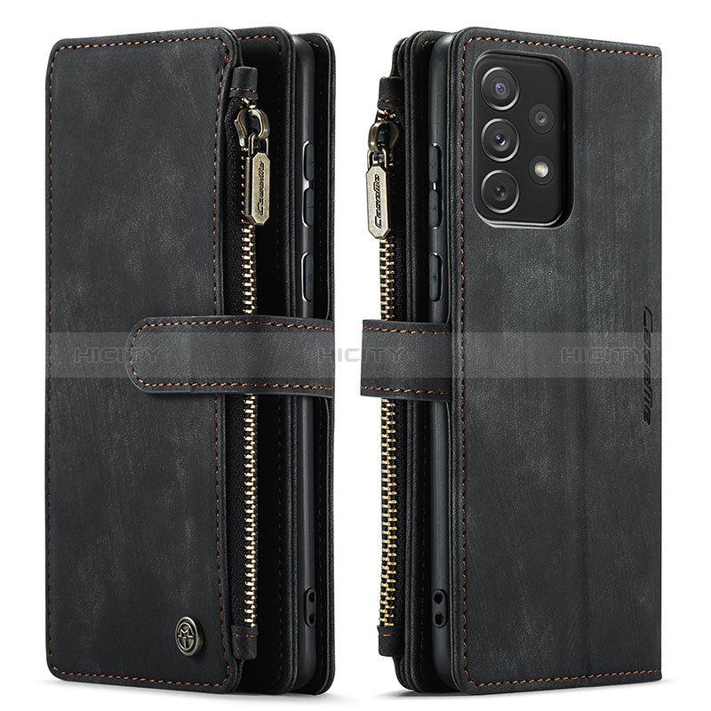 Leather Case Stands Flip Cover Holder C06S for Samsung Galaxy A72 4G Black
