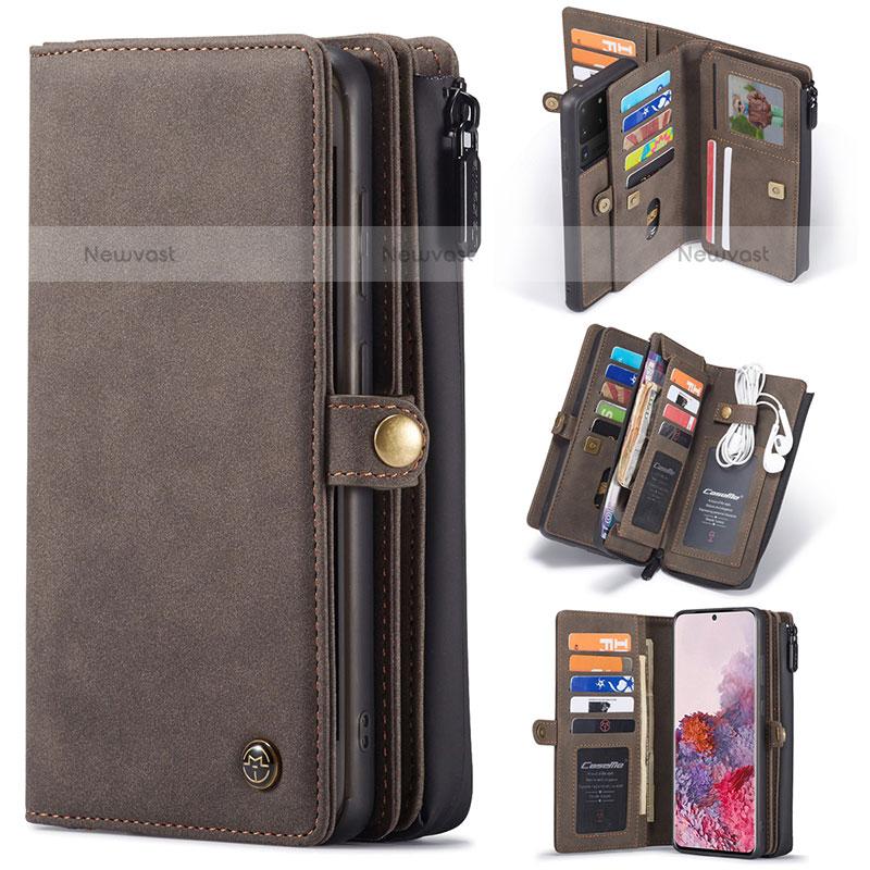 Leather Case Stands Flip Cover Holder C06S for Samsung Galaxy S20 Ultra Brown