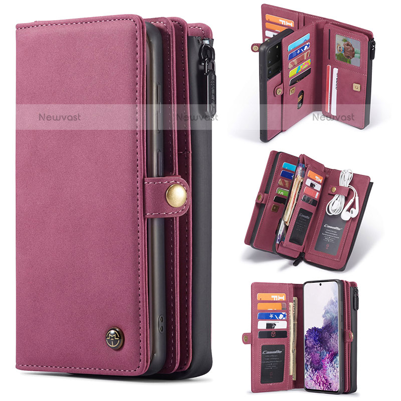 Leather Case Stands Flip Cover Holder C06S for Samsung Galaxy S20 Ultra Red