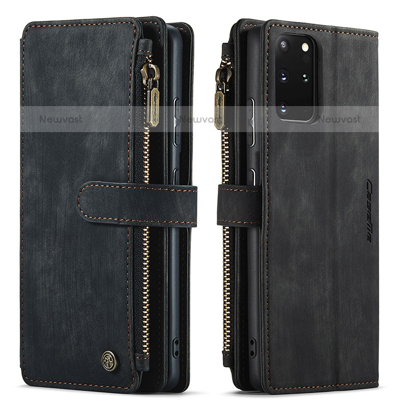 Leather Case Stands Flip Cover Holder C07S for Samsung Galaxy S20 Plus 5G Black