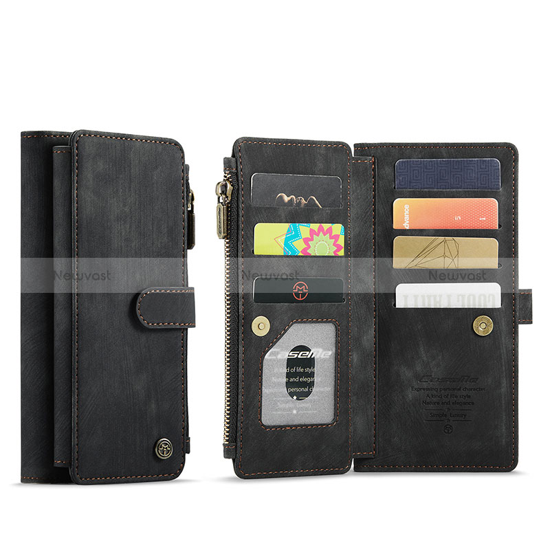 Leather Case Stands Flip Cover Holder C07S for Samsung Galaxy S24 5G Black