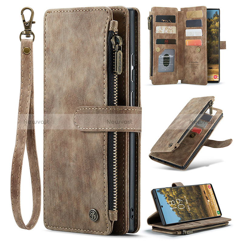 Leather Case Stands Flip Cover Holder C07S for Samsung Galaxy S24 Ultra 5G