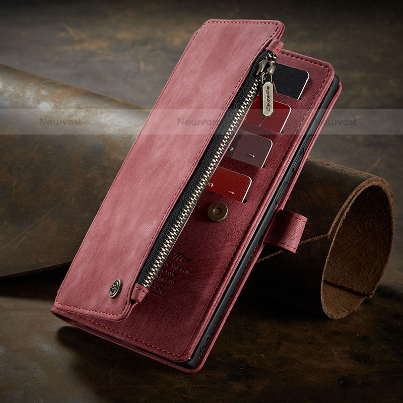 Leather Case Stands Flip Cover Holder C09S for Samsung Galaxy S21 Ultra 5G Red