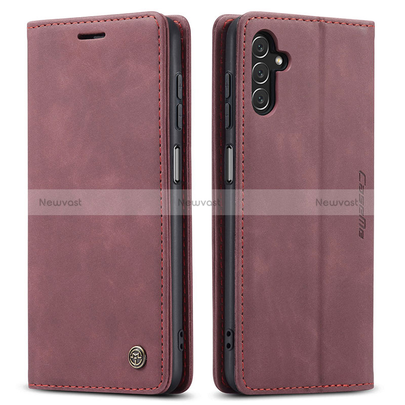 Leather Case Stands Flip Cover Holder C10S for Samsung Galaxy A04s Red Wine