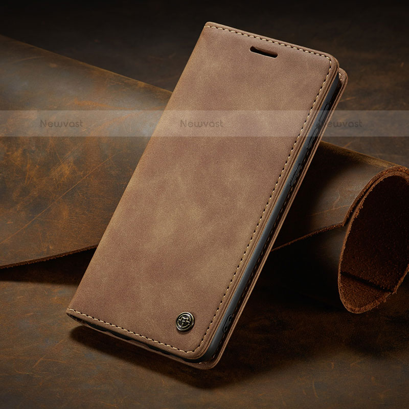 Leather Case Stands Flip Cover Holder C10S for Samsung Galaxy S21 5G Light Brown