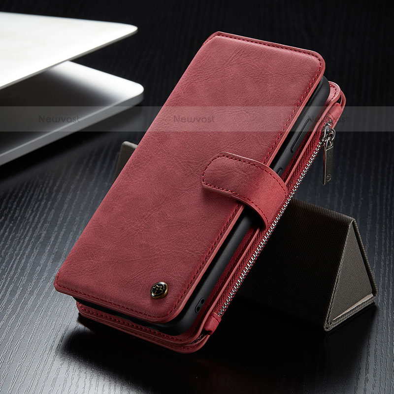 Leather Case Stands Flip Cover Holder C12S for Samsung Galaxy S21 5G Red