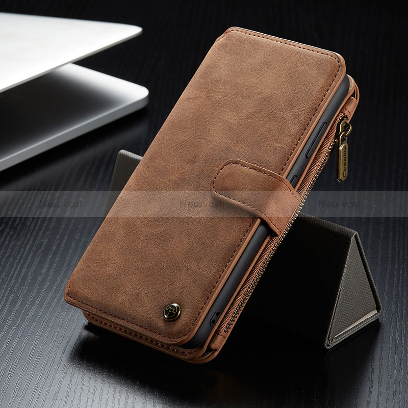 Leather Case Stands Flip Cover Holder C12S for Samsung Galaxy S22 Plus 5G Brown