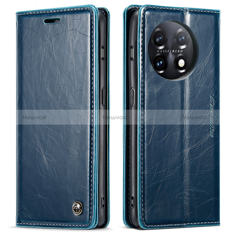 Leather Case Stands Flip Cover Holder CS1 for OnePlus 11 5G Blue