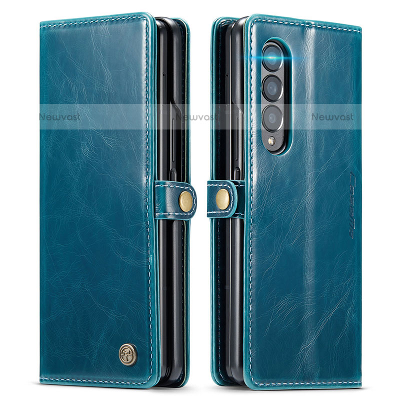 Leather Case Stands Flip Cover Holder CS2 for Samsung Galaxy Z Fold3 5G Blue