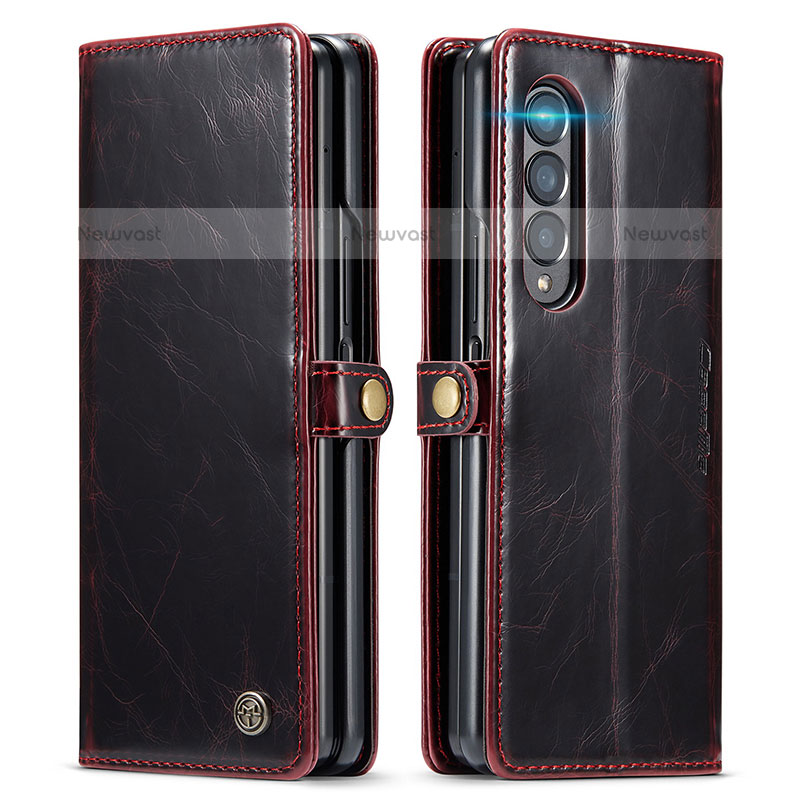 Leather Case Stands Flip Cover Holder CS2 for Samsung Galaxy Z Fold3 5G Red